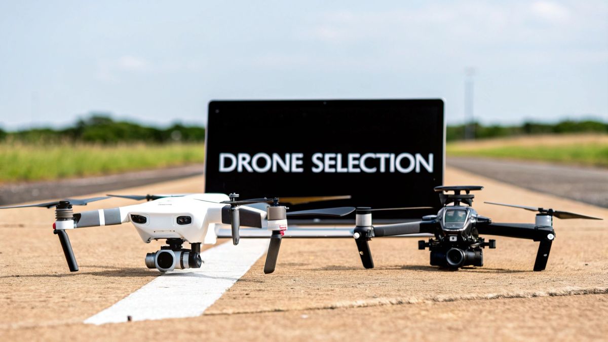 A drone with a high-resolution camera ready for a mapping mission.