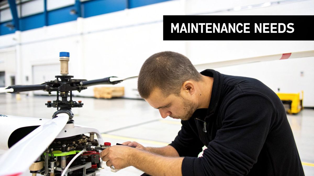 A tilt rotor drone being prepared for a mission in a challenging outdoor environment.