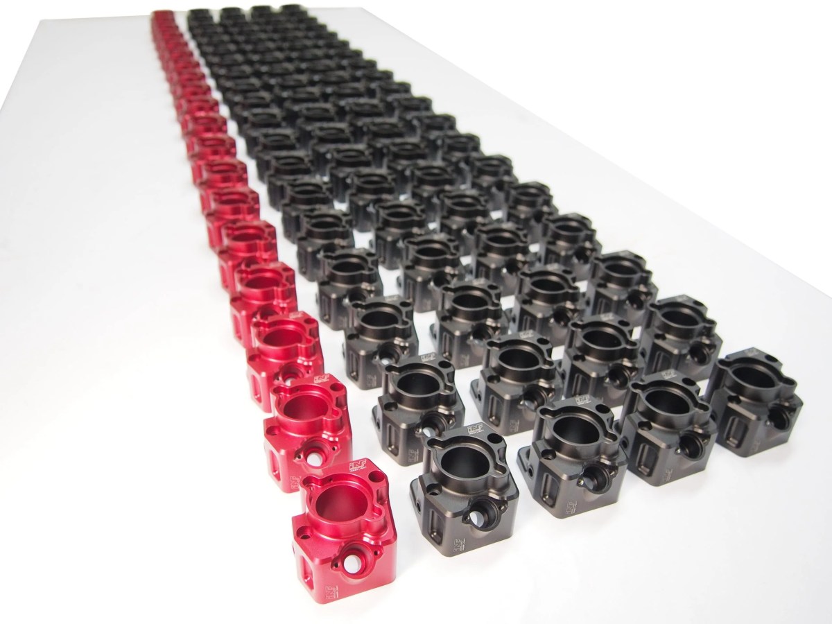 Image of line up of Innoflight International's UAV Engine throttle bodies.