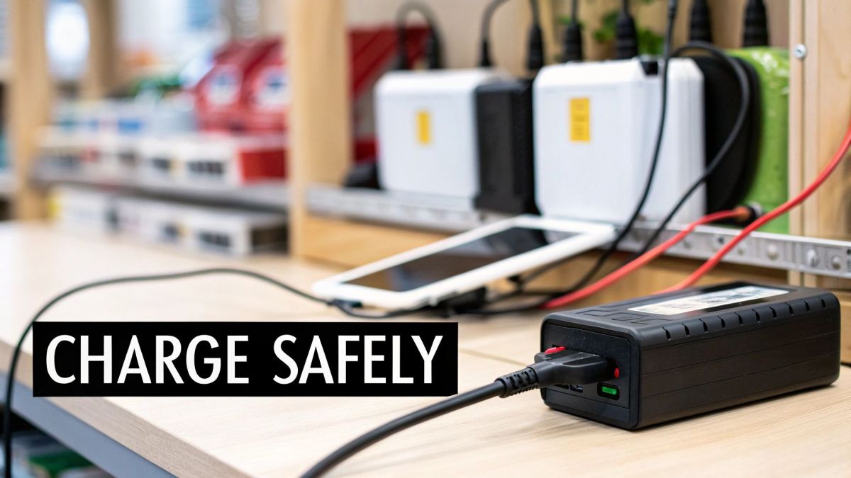A drone LiPo battery with a visible dent in the corner.