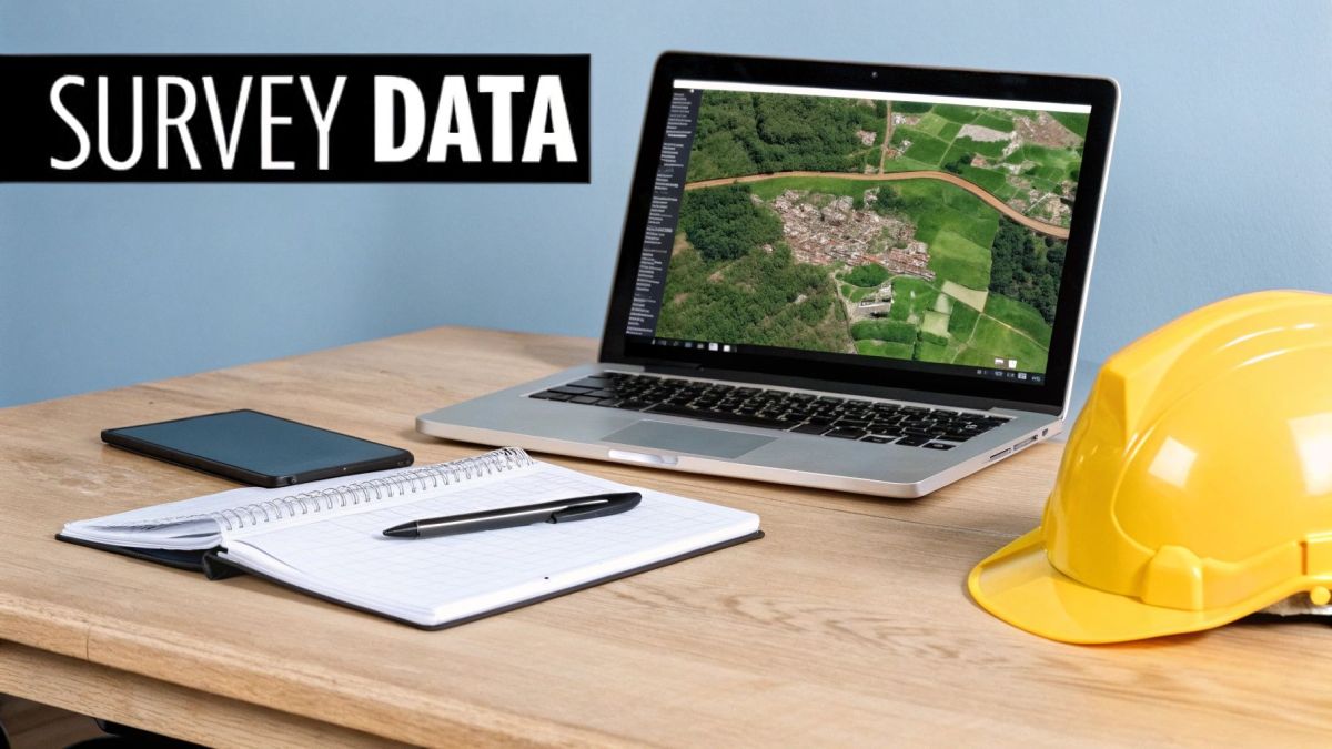 A digital 3D point cloud model of a construction site, generated from UAV survey data.
