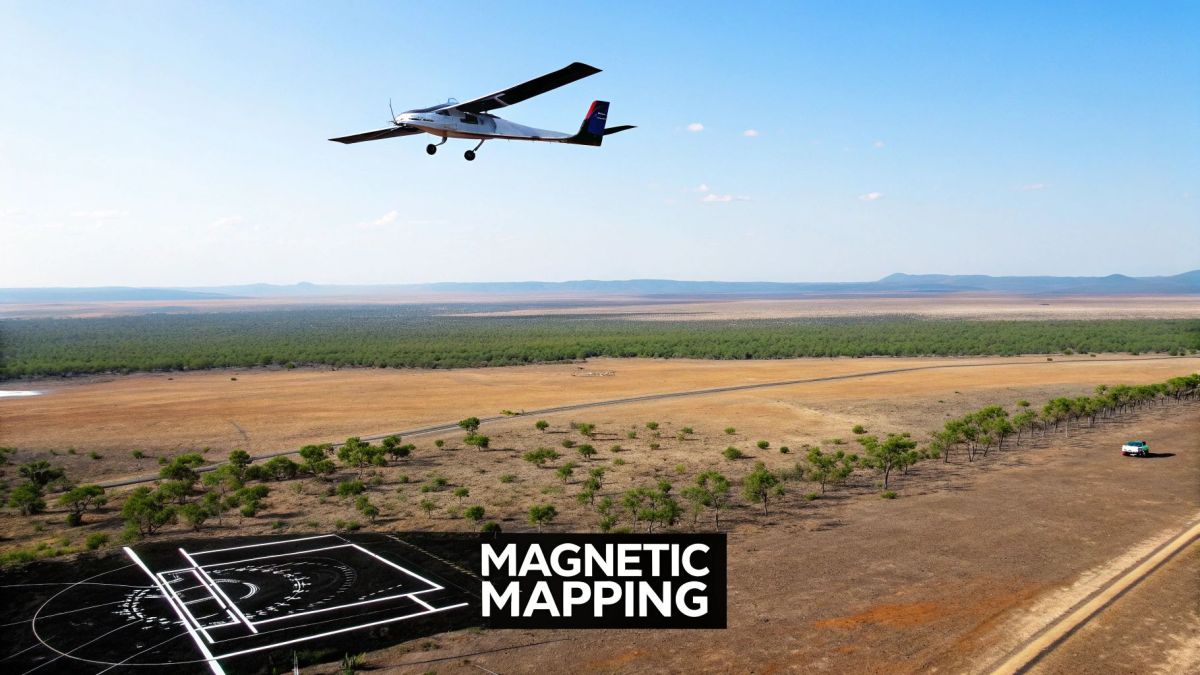Aircraft conducting an aerial survey over a remote Australian landscape