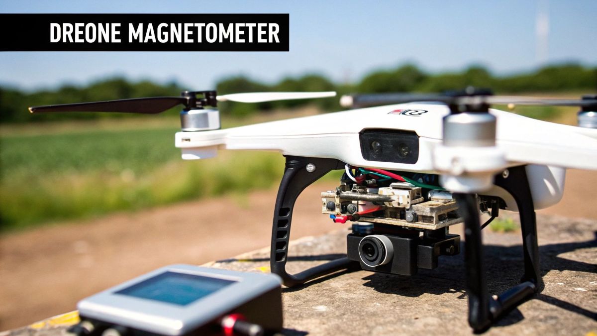 A drone equipped with magnetic sensors for aerial surveying