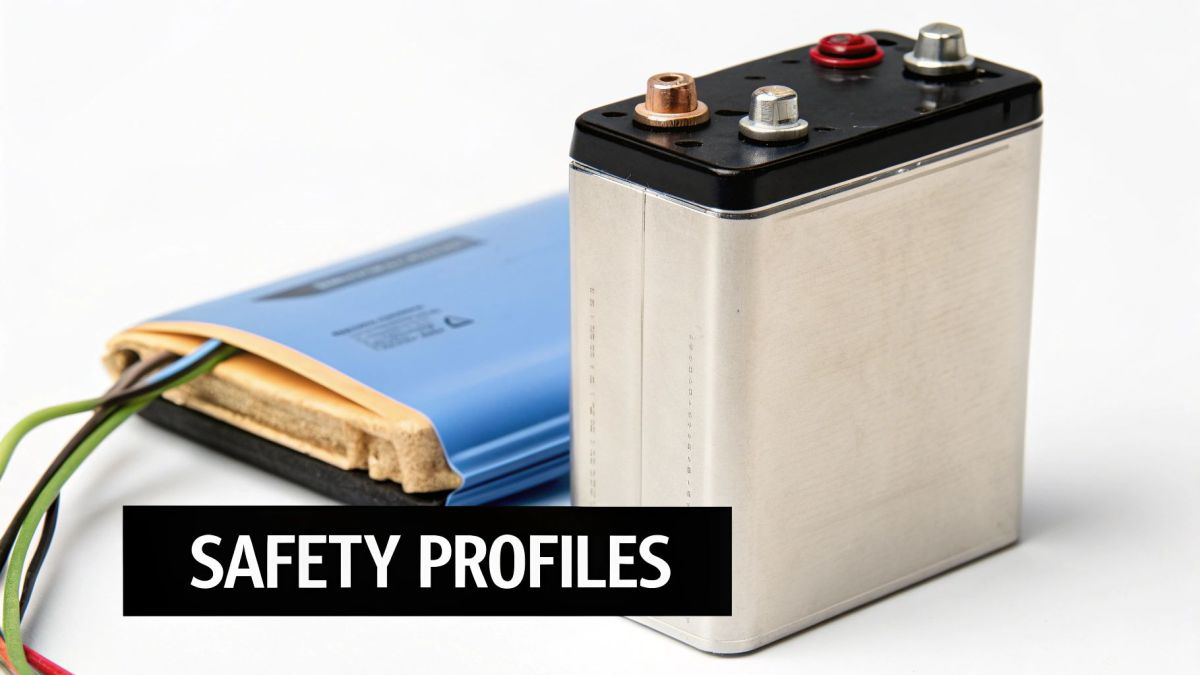 A close-up of a damaged battery showing signs of swelling and potential risk